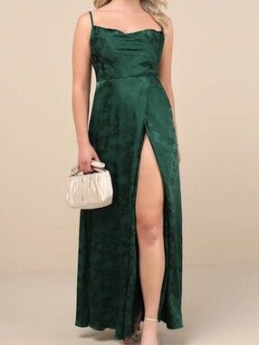 Lulus Simply Dreamy Emerald Green Satin Floral Jacquard Maxi Dress - Large - NWT